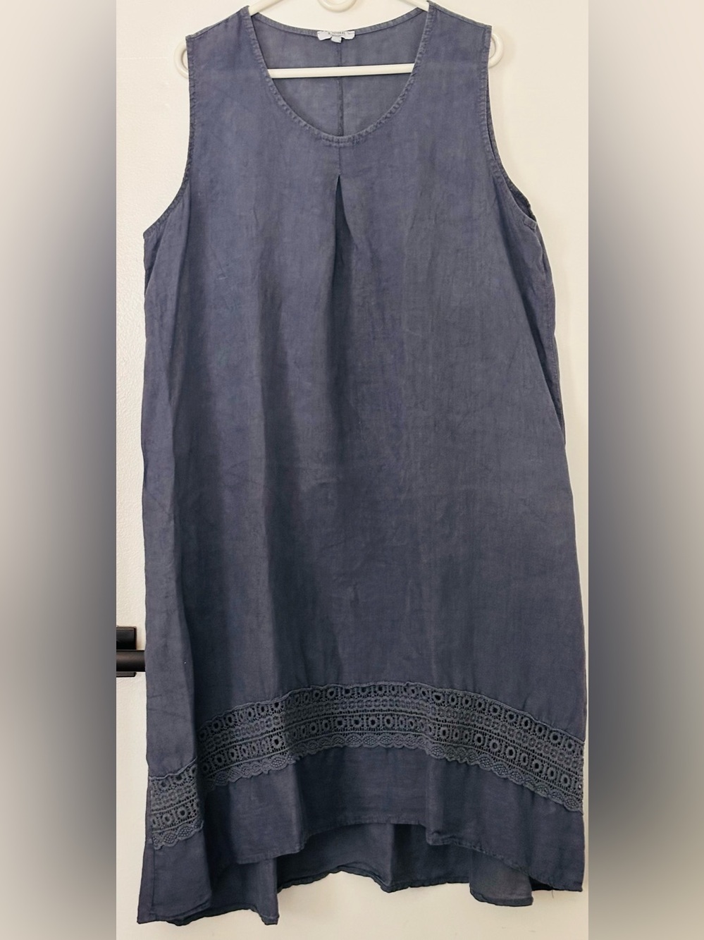 Sale!!! Women's Navy 100% Linen Summer Dress with Lace Trim Size 1 X